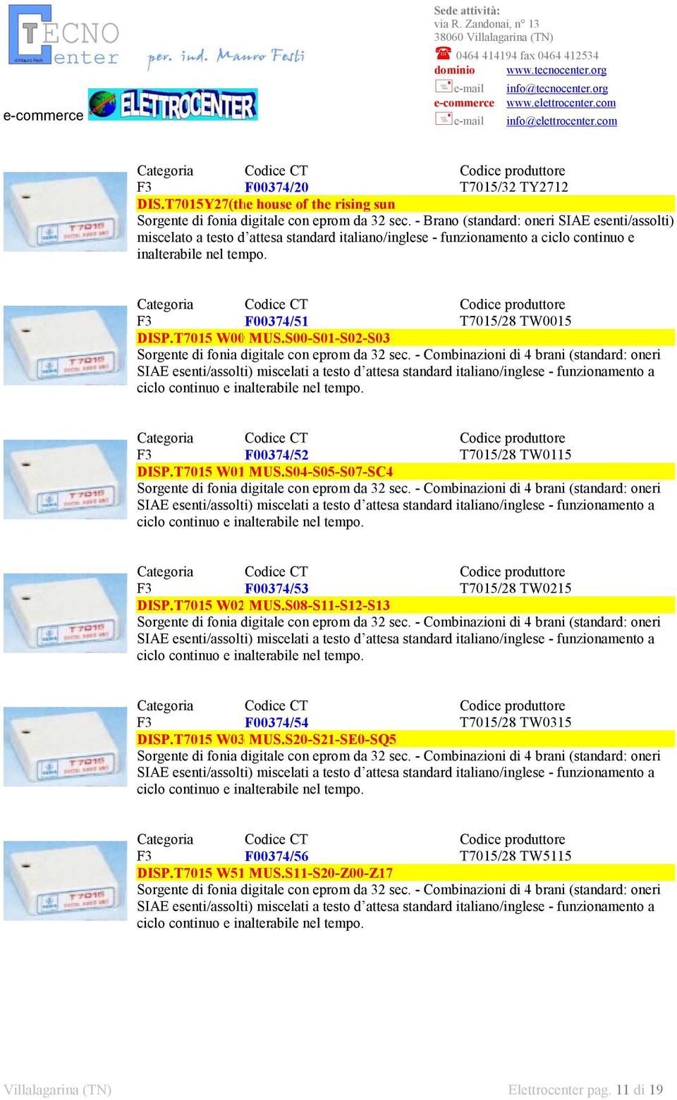 S04-S05-S07-SC4 Sorgente di fonia digitale con eprom da 32 sec.