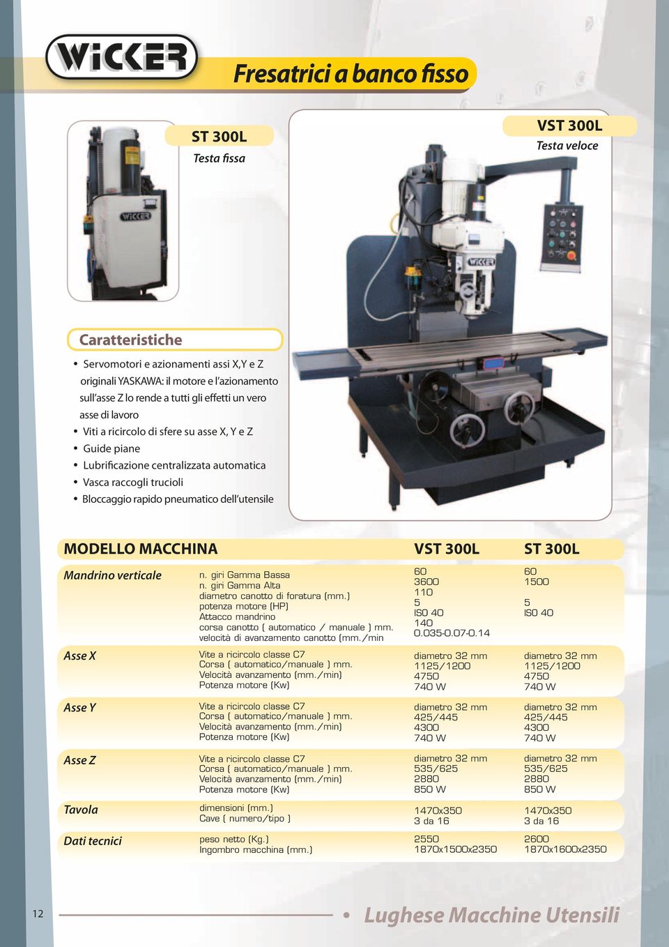 MODELLO MACCHINA VST 300L ST 300L Mandrino verticale n. giri Gaa Bassa n. giri Gaa Alta diametro canotto di foratura (.) potenza motore (HP) Attacco mandrino corsa canotto ( automatico / manuale ).