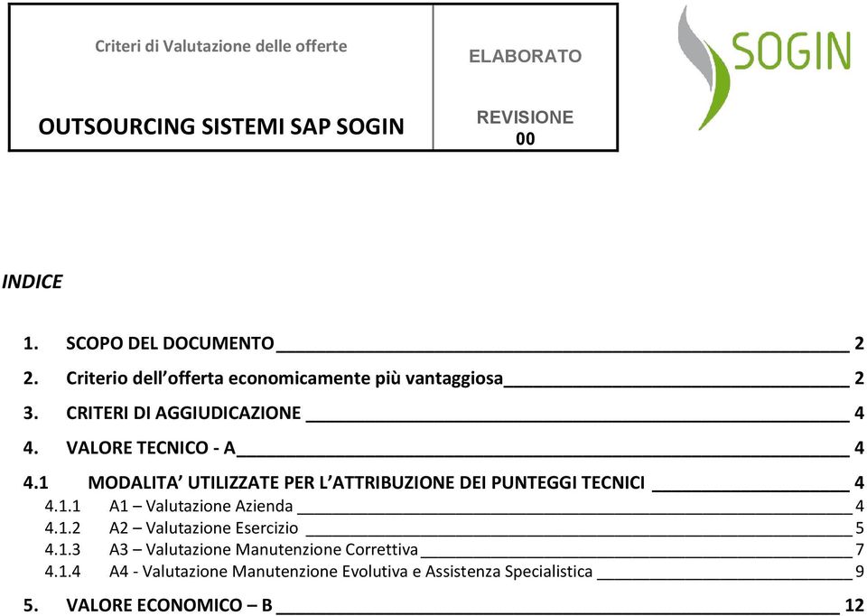 MODALITA UTILIZZATE PER L ATTRIBUZIONE DEI PUNTEGGI TECNICI 4 4.. A Valutazione Azienda 4 4.