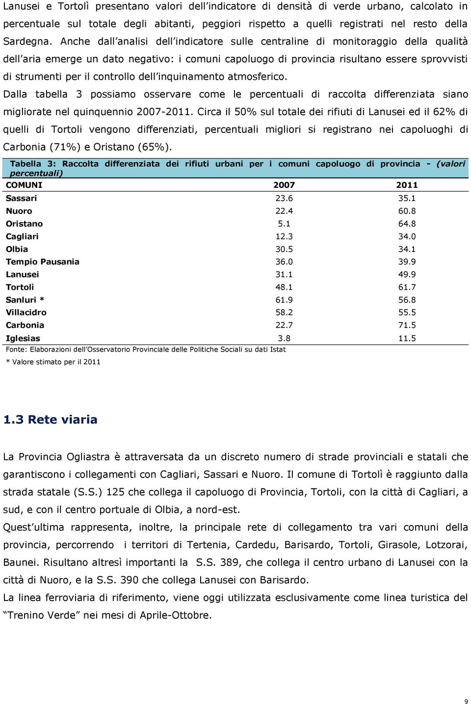 controllo dell inquinamento atmosferico. Dalla tabella 3 possiamo osservare come le percentuali di raccolta differenziata siano migliorate nel quinquennio 2007-2011.