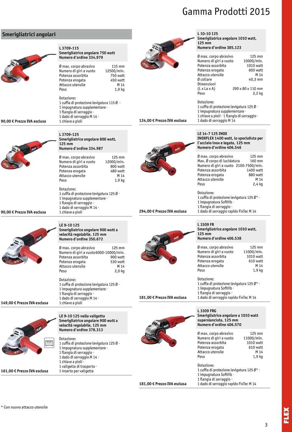 angolare 1010 watt, 125 mm Numero 385.123 Ø max. corpo abrasivo 125 mm Numero di giri a vuoto 10000/min.