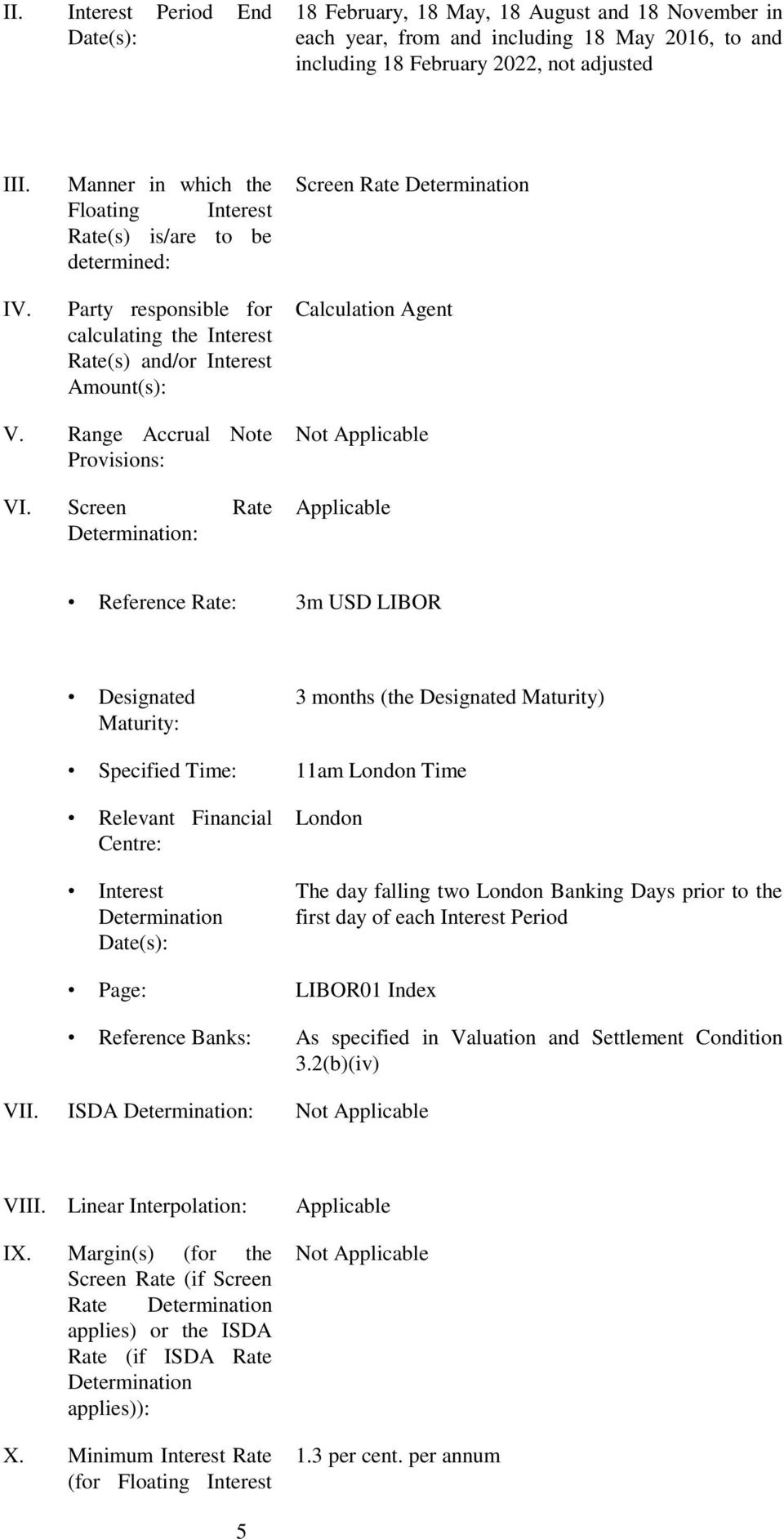 Range Accrual Note Provisions: VI.