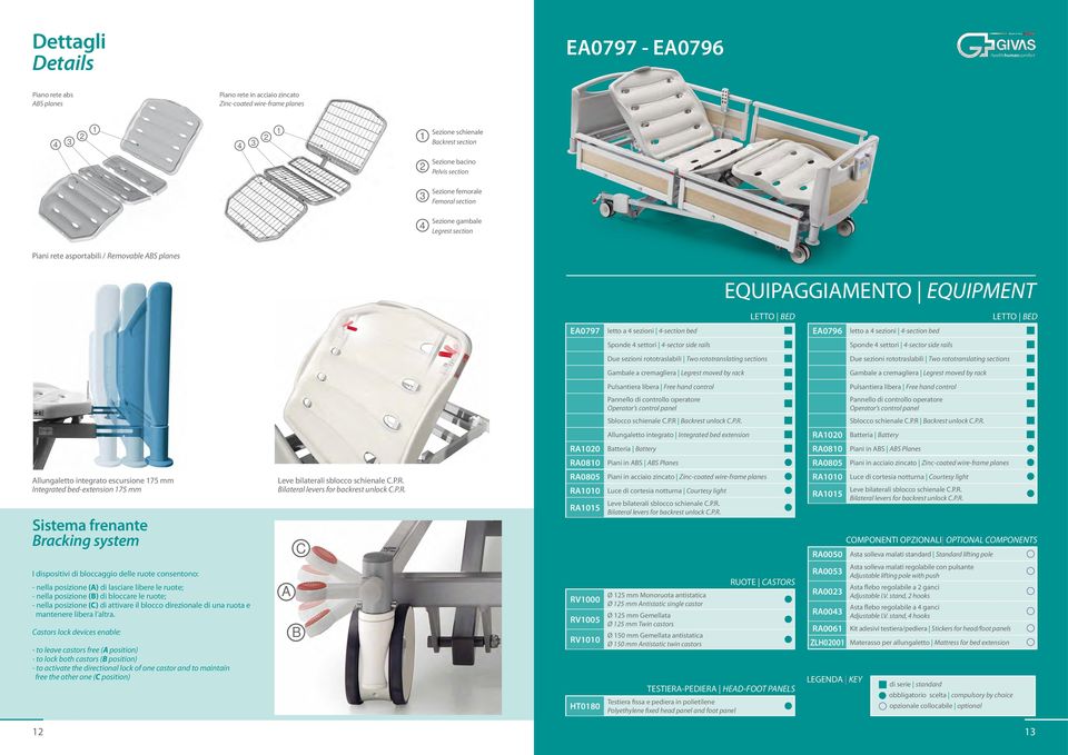 sezioni -section bed Sponde settori -sector side rails Sponde settori -sector side rails Due sezioni rototraslabili Two rototranslating sections Due sezioni rototraslabili Two rototranslating