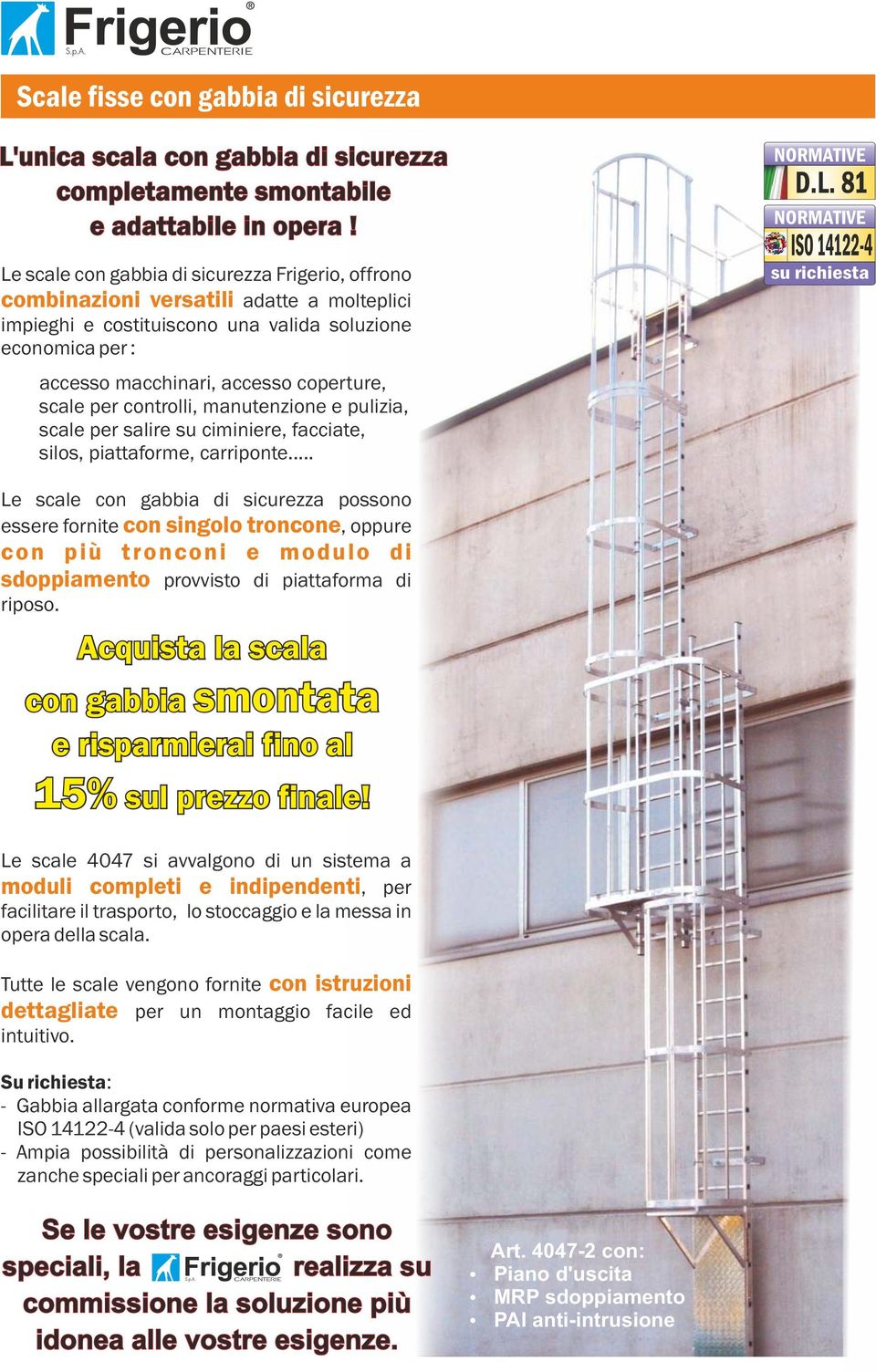 scale per controlli, manutenzione e pulizia, scale per salire su ciminiere, facciate, silos, piattaforme, carriponte... NORMATIVE D.L.