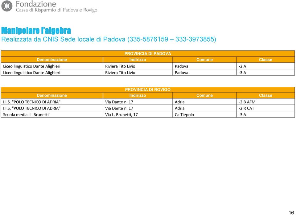Livio Padova -3 A PROVINCIA DI ROVIGO I.I.S. "POLO TECNICO DI ADRIA" Via Dante n.