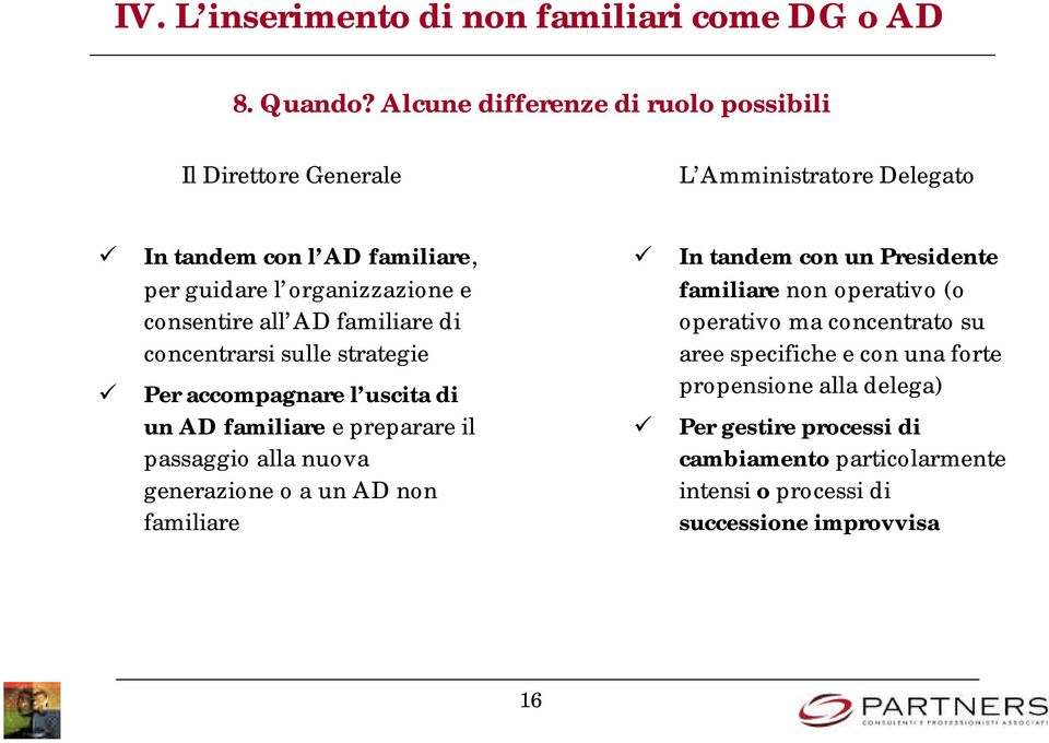 consentire all AD familiare di concentrarsi sulle strategie Per accompagnare l uscita di un AD familiare e preparare il passaggio alla nuova generazione o