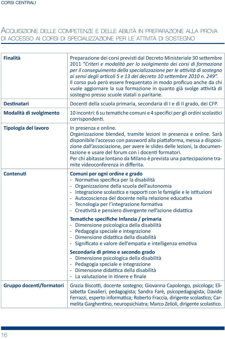 vità di sostegno ai sensi degli ar coli 5 e 13 del decreto 10 se embre 2010 n. 249.