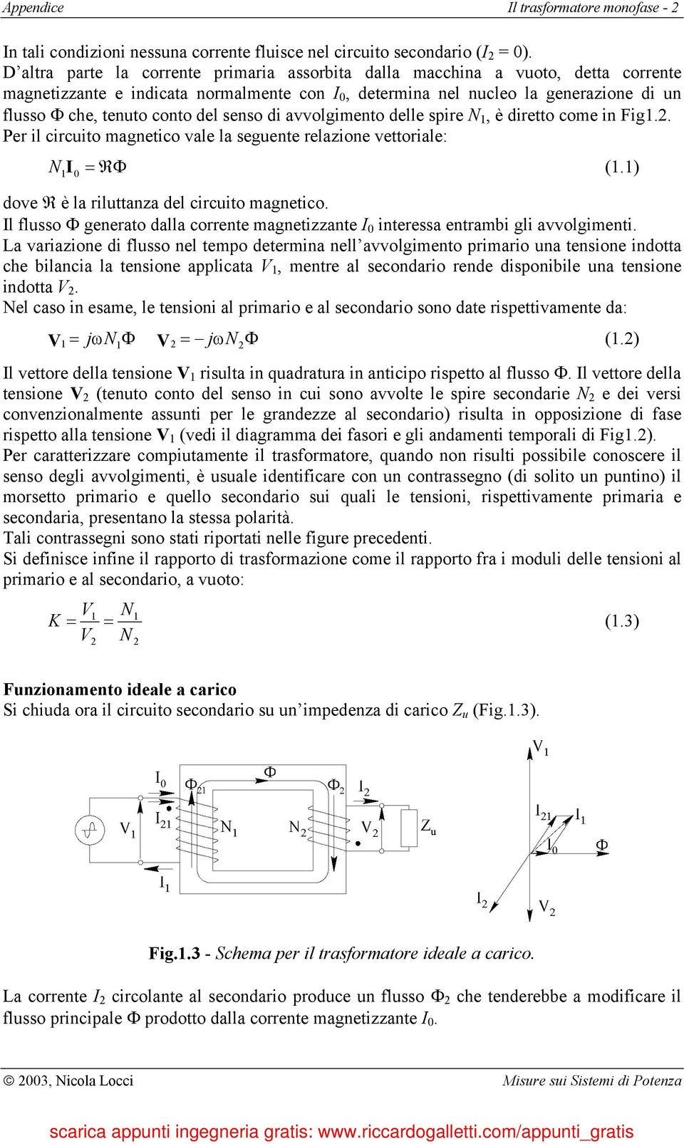 senso di avvolgimento delle spire, è diretto come in Fig.. er il circuito magnetico vale la seguente relazione vettoriale: RΦ (.) dove R è la riluttanza del circuito magnetico.