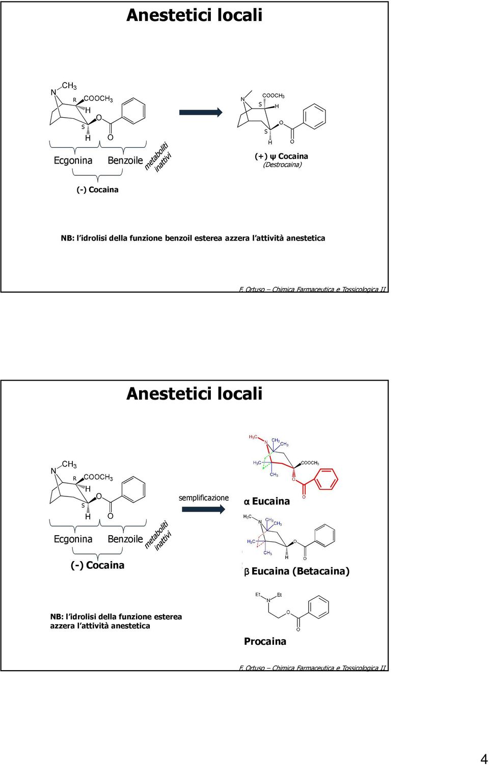 rtuso himica armaceutica e Tossicologica II R S semplificazione α Eucaina Ecgonina Benzoile (-)
