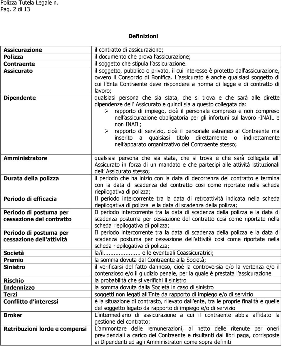 l assicurazione; il soggetto che stipula l assicurazione. il soggetto, pubblico o privato, il cui interesse è protetto dall'assicurazione, ovvero il Consorzio di Bonifica.