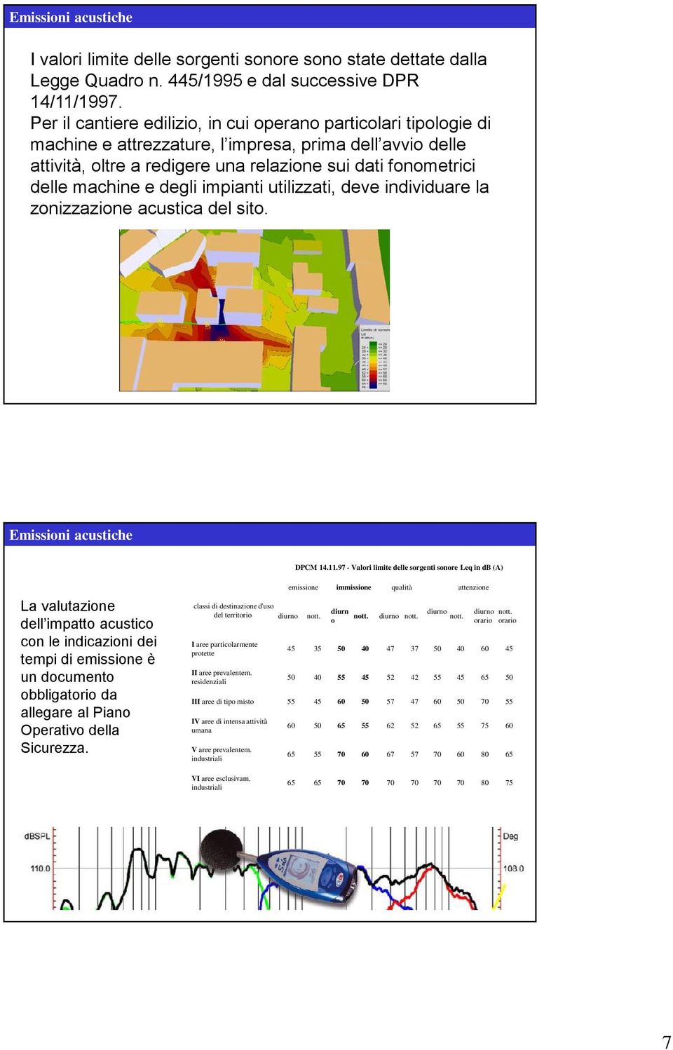 e degli impianti utilizzati, deve individuare la zonizzazione acustica del sito. Emissioni acustiche DPCM 14.11.