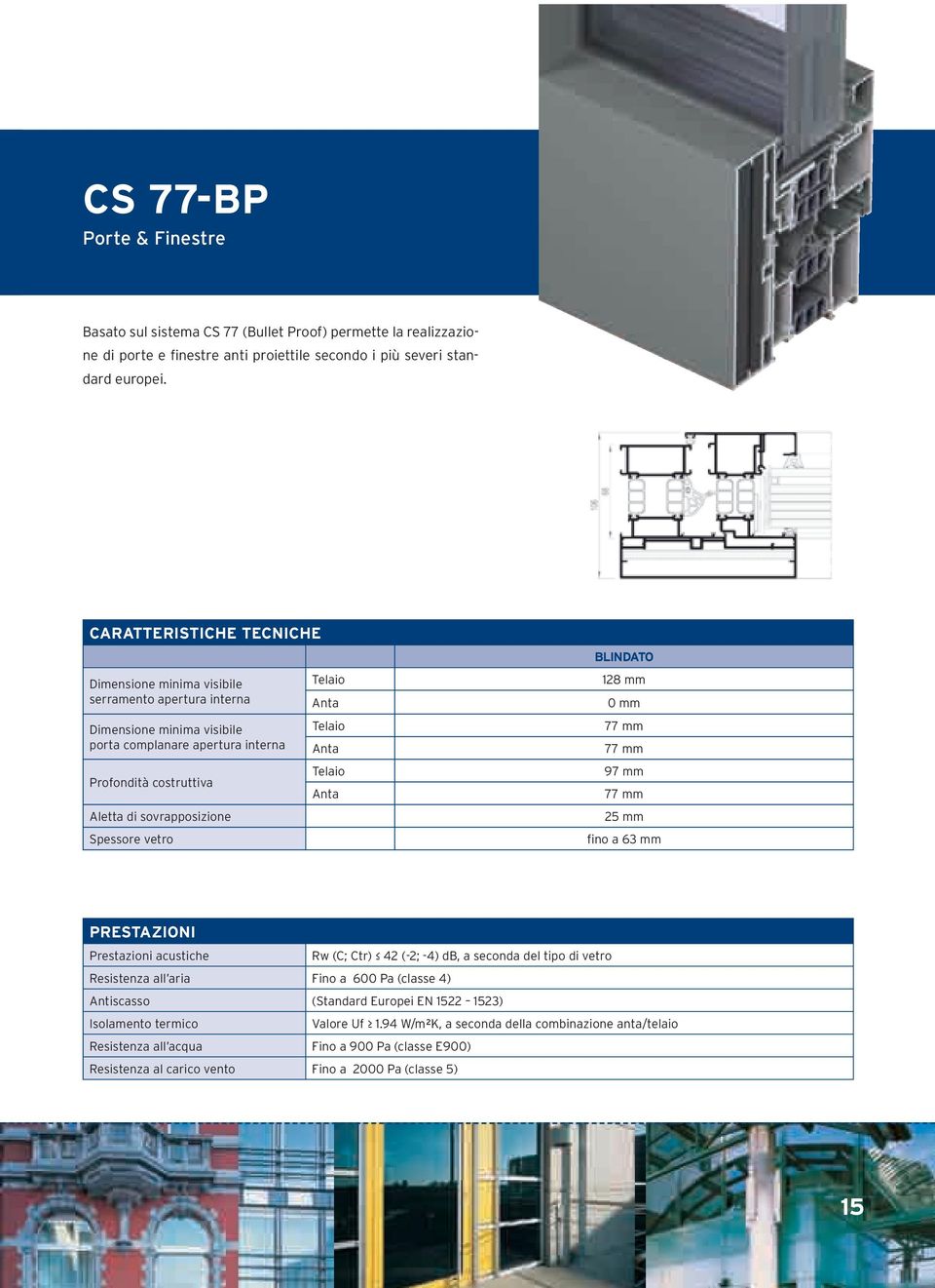 vetro Telaio Anta Telaio Anta Telaio Anta blindato 128 mm 0 mm 77 mm 77 mm 97 mm 77 mm 25 mm fino a 63 mm PREstaZioni Prestazioni acustiche Rw (C; Ctr) 42 (-2; -4) db, a seconda del tipo di vetro