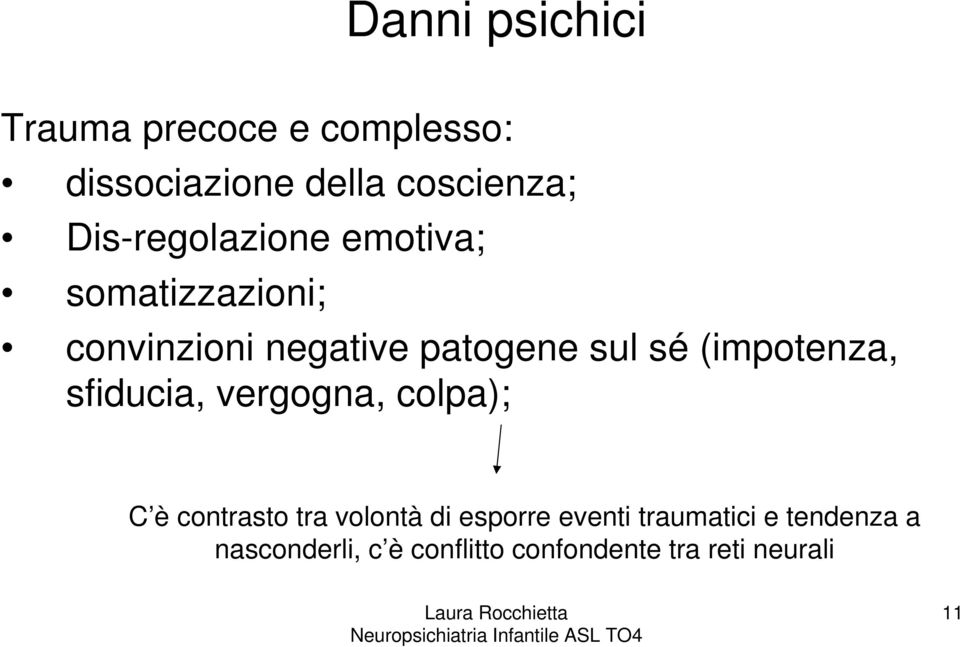 (impotenza, sfiducia, vergogna, colpa); C è contrasto tra volontà di esporre