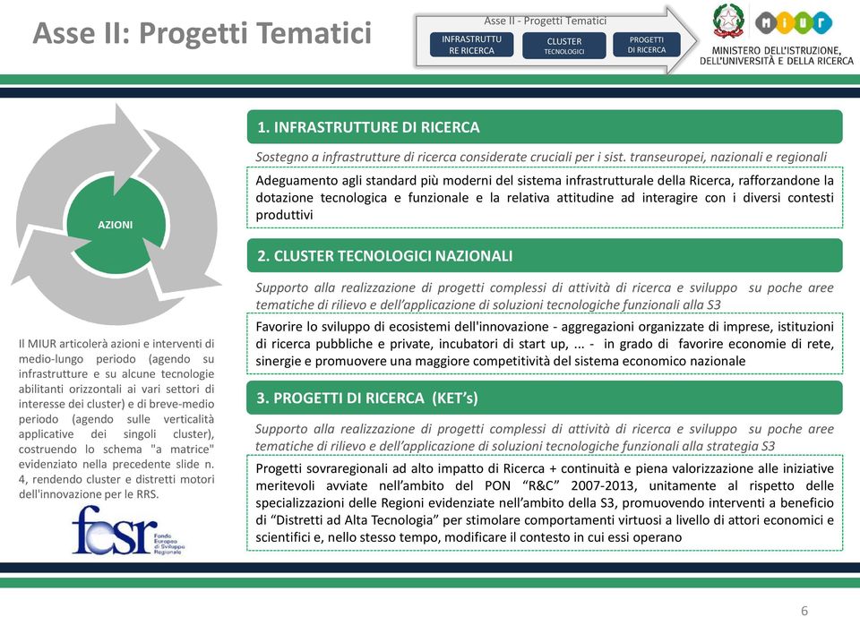 transeuropei, nazionali e regionali Adeguamento agli standard più moderni del sistema infrastrutturale della Ricerca, rafforzandone la dotazione tecnologica e funzionale e la relativa attitudine ad