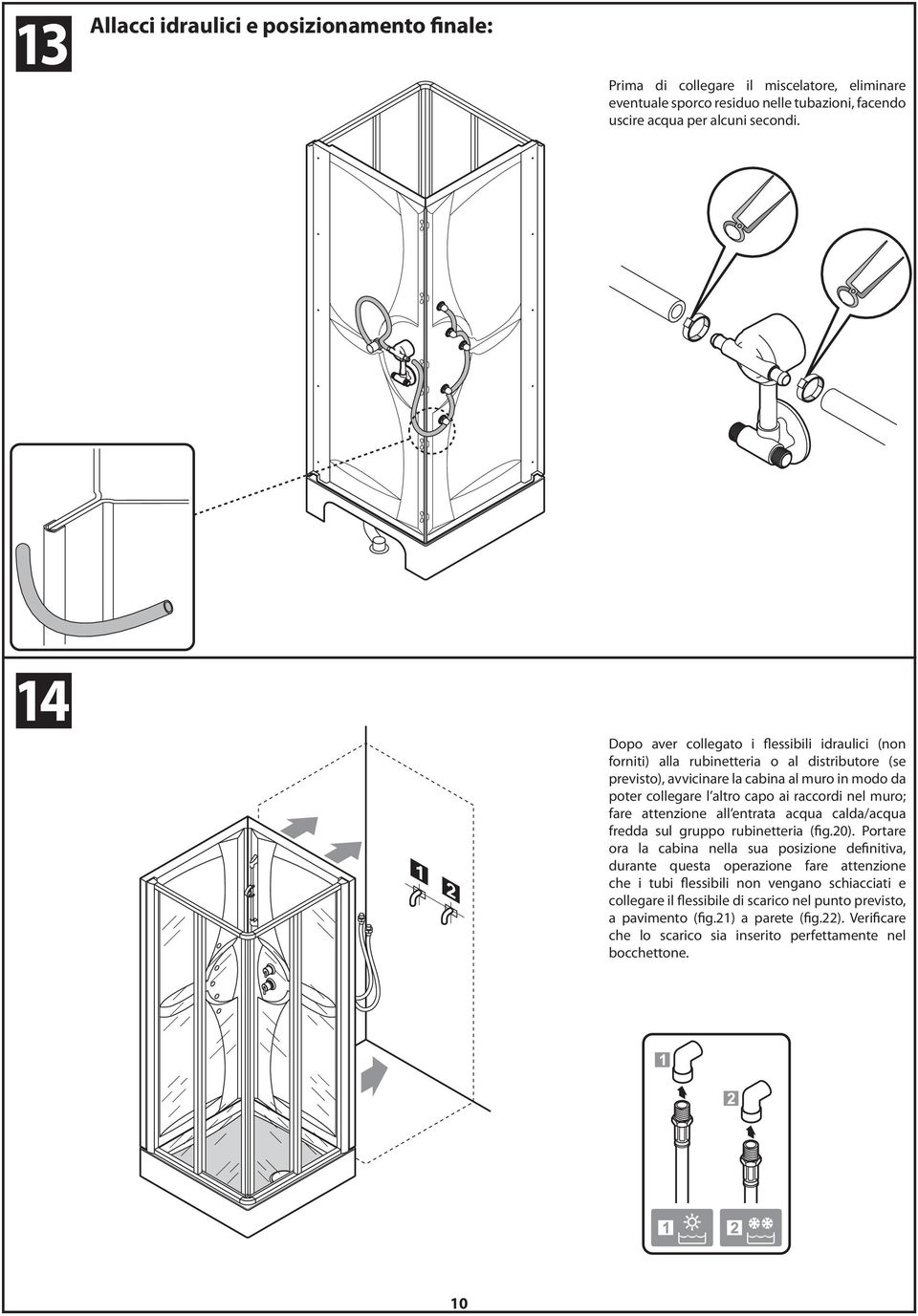 nel muro; fare attenzione all entrata acqua calda/acqua fredda sul gruppo rubinetteria (fig.20).