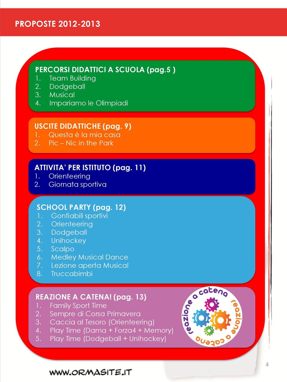 Orienteering 2. Giornata Sportiva ATTIVITA PER ISTITUTO (pag. 11) 1. Orienteering 2. Giornata sportiva FOR SCHOOL PARTY 1. Gonfiabili Sportivi 2. Orienteering 3. Dodgeball 4. 2. Unihochey Orienteering 5.