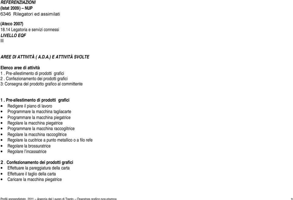 Pre-allestimento di prodotti grafici Redigere il piano di lavoro Programmare la macchina tagliacarte Programmare la macchina piegatrice Regolare la macchina piegatrice Programmare la macchina