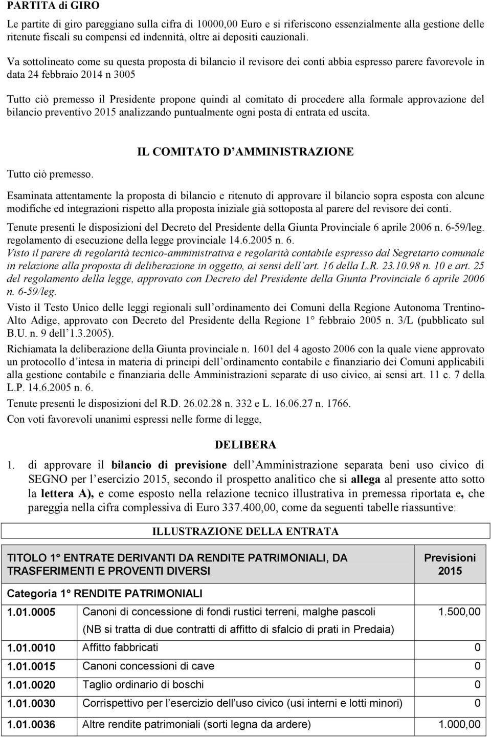 di procedere alla formale approvazione del bilancio preventivo analizzando puntualmente ogni posta di entrata ed uscita. Tutto ciò premesso.