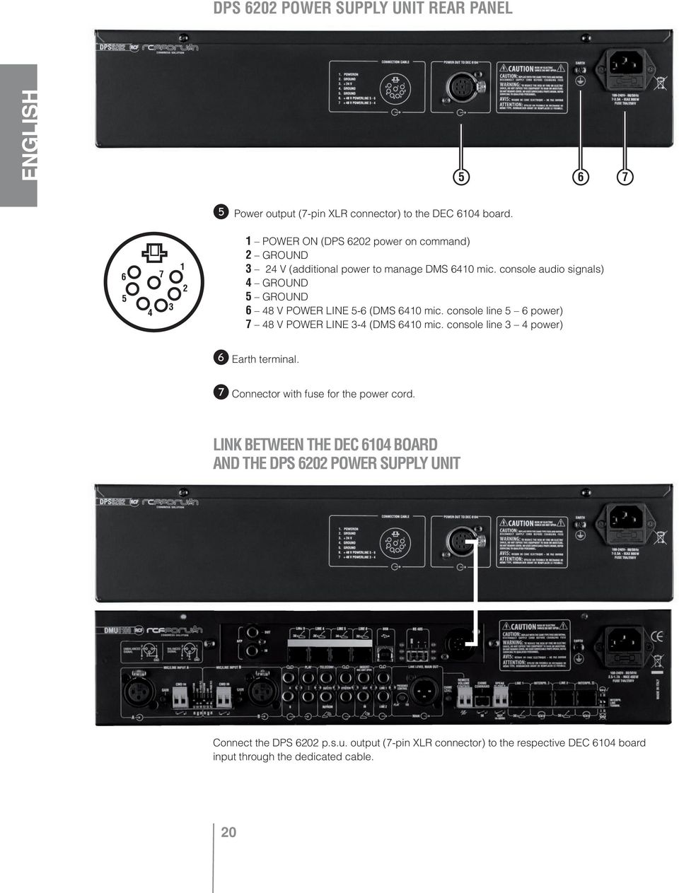 console audio signals) 4 GROUND 5 GROUND 6 48 V POWER LINE 5-6 (DMS 640 mic. console line 5 6 power) 7 48 V POWER LINE 3-4 (DMS 640 mic.