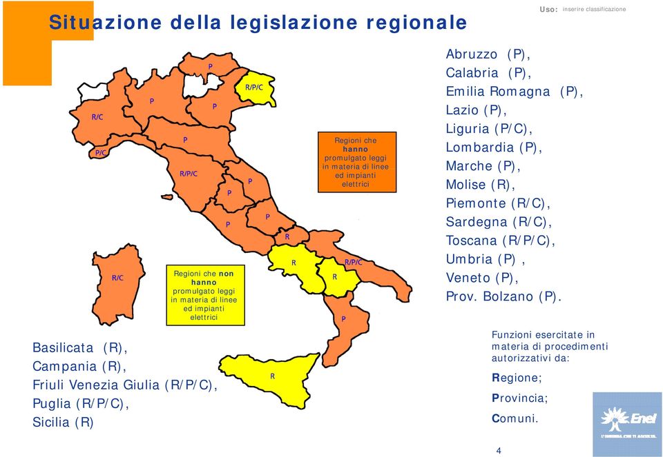 impianti elettrici Abruzzo (P), Calabria (P), Emilia Romagna (P), Lazio (P), Liguria (P/C), Lombardia (P), Marche (P), Molise (R), Piemonte (R/C),