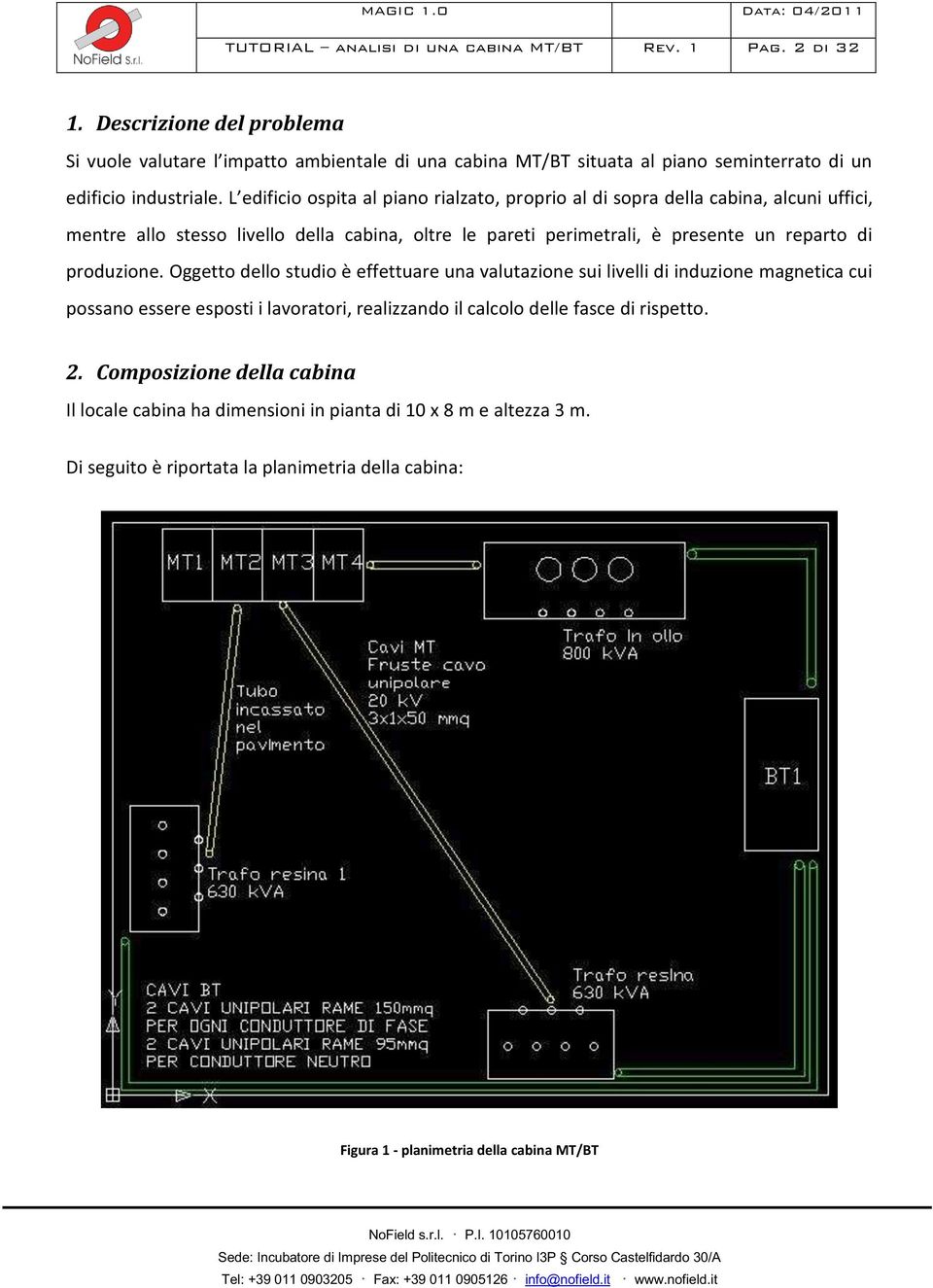 L edificio ospita al piano rialzato, proprio al di sopra della cabina, alcuni uffici, mentre allo stesso livello della cabina, oltre le pareti perimetrali, è presente un reparto di