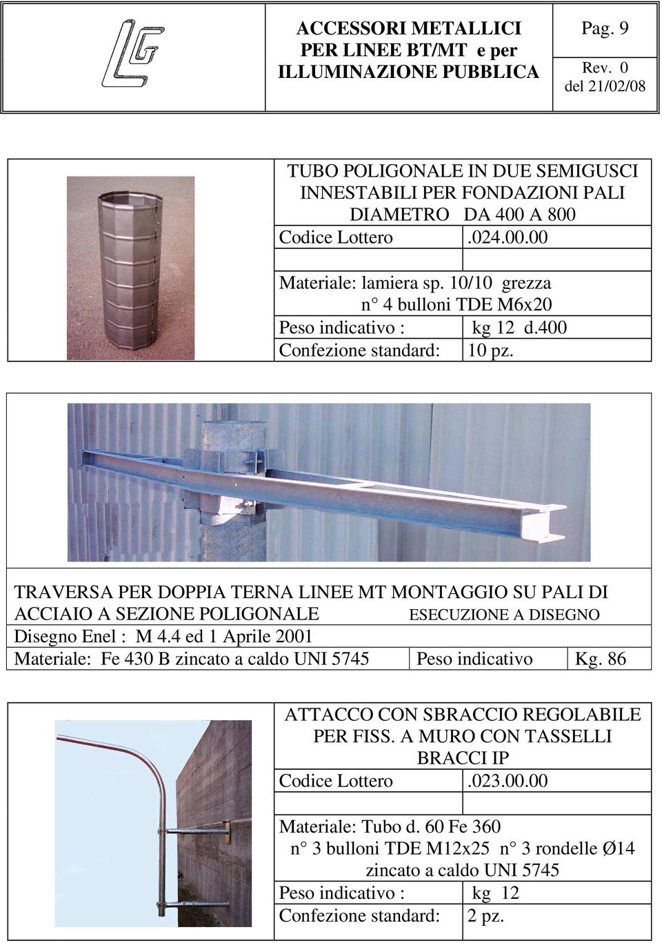 400 TRAVERSA PER DOPPIA TERNA LINEE MT MONTAGGIO SU PALI DI ACCIAIO A SEZIONE POLIGONALE ESECUZIONE A DISEGNO Disegno Enel : M 4.