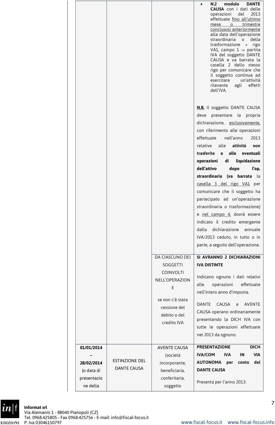 Il soggetto DANTE CAUSA deve presentare la propria dichiarazione, esclusivamente, con riferimento alle operazioni effettuate nell anno 2013 relative alle attività non trasferite o alle eventuali