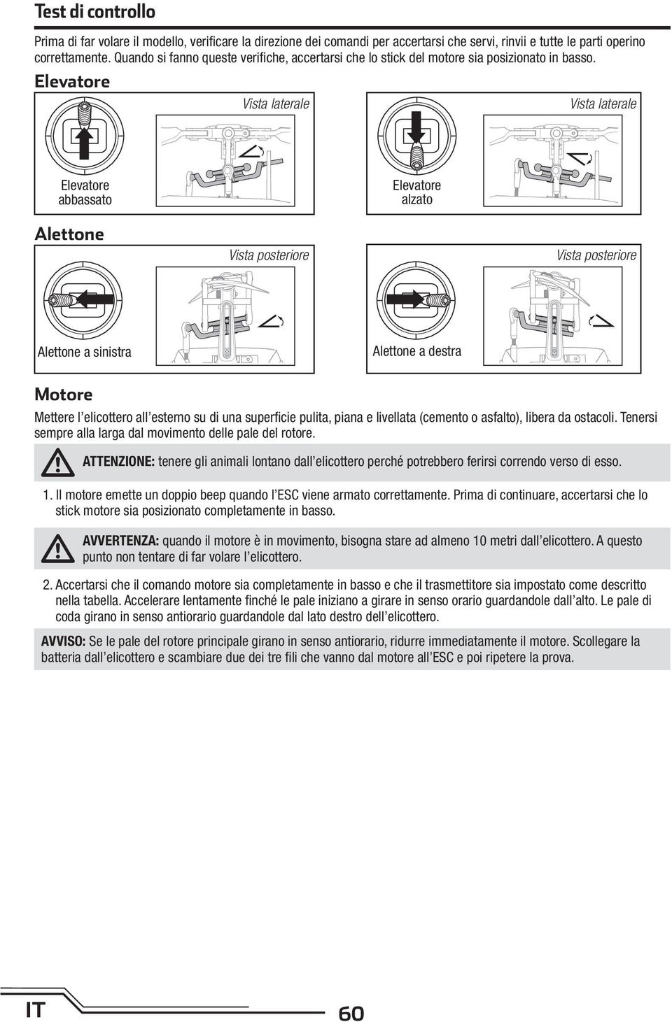 Elevatore Vista laterale Vista laterale Elevatore abbassato Elevatore alzato Alettone Vista posteriore Vista posteriore Alettone a sinistra Alettone a destra Motore Mettere l elicottero all esterno