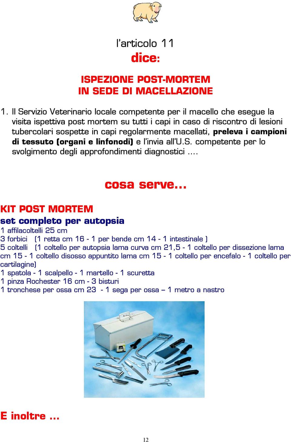 macellati, preleva i campioni di tessuto (organi e linfonodi) e l invia all U.S. competente per lo svolgimento degli approfondimenti diagnostici.