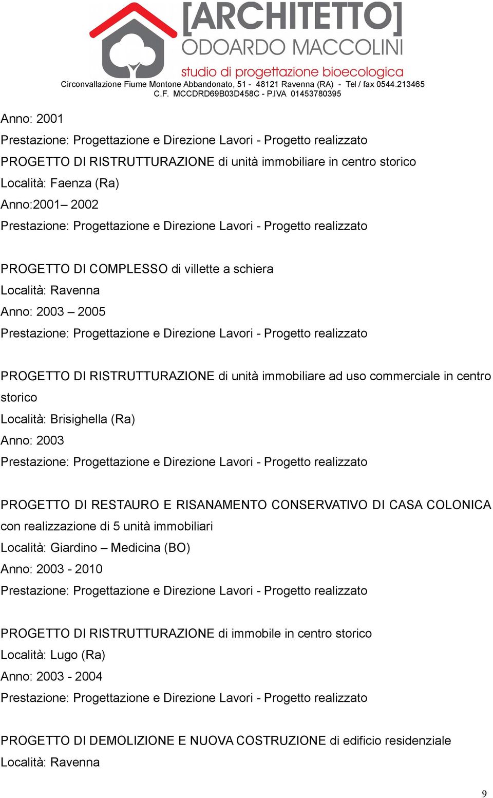 PROGETTO DI RISTRUTTURAZIONE di unità immobiliare ad uso commerciale in centro storico Località: Brisighella (Ra) Anno: 2003 PROGETTO DI RESTAURO E RISANAMENTO CONSERVATIVO DI