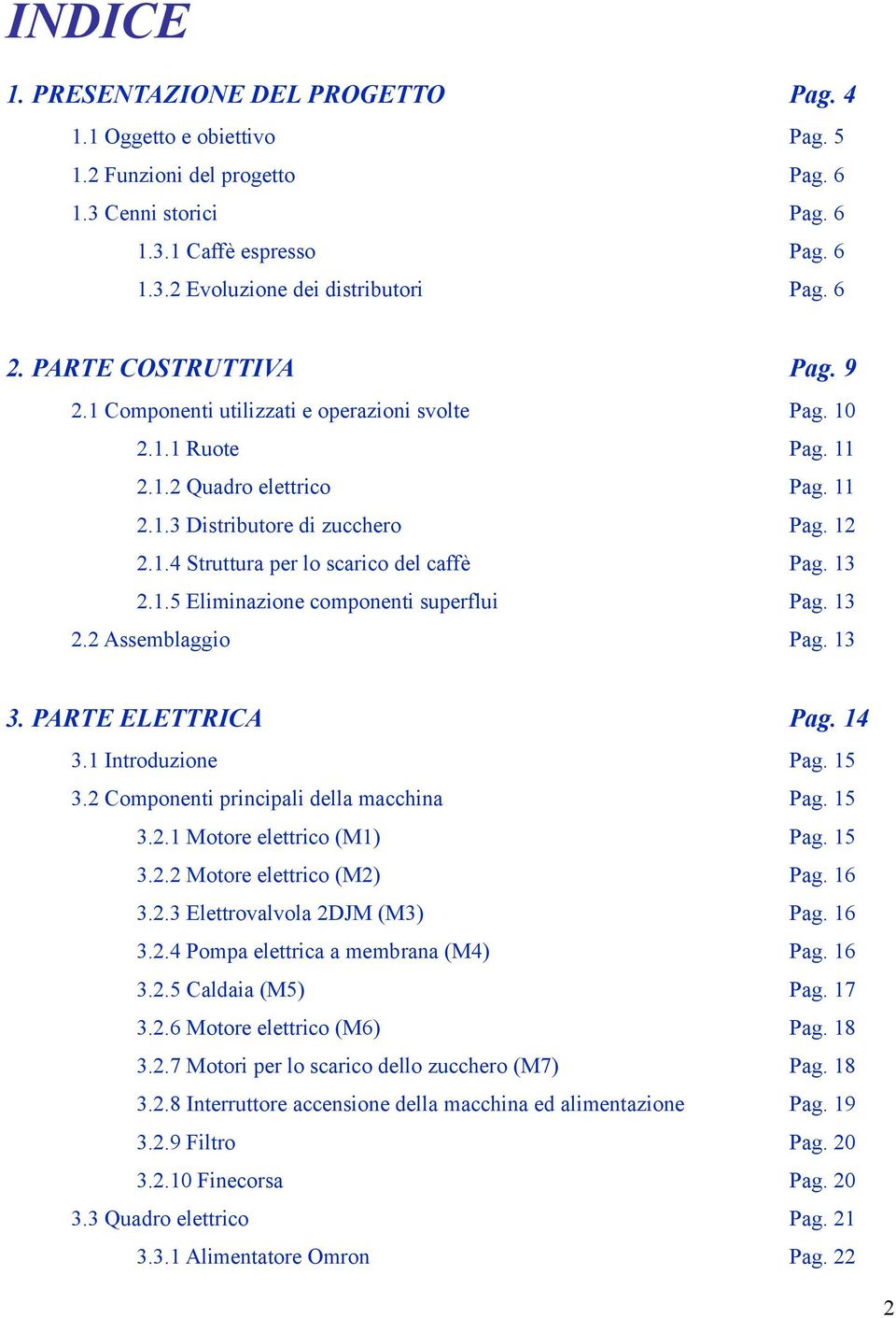 13 2.1.5 Eliminazione componenti superflui Pag. 13 2.2 Assemblaggio 3. PARTE ELETTRICA Pag. 13 Pag. 14 3.1 Introduzione Pag. 15 3.2 Componenti principali della macchina Pag. 15 3.2.1 Motore elettrico (M1) Pag.