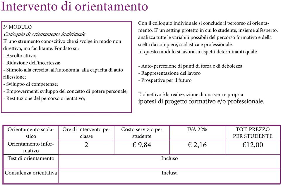 potere personale; - Restituzione del percorso orientativo; Con il colloquio individuale si conclude il percorso di orientamento.