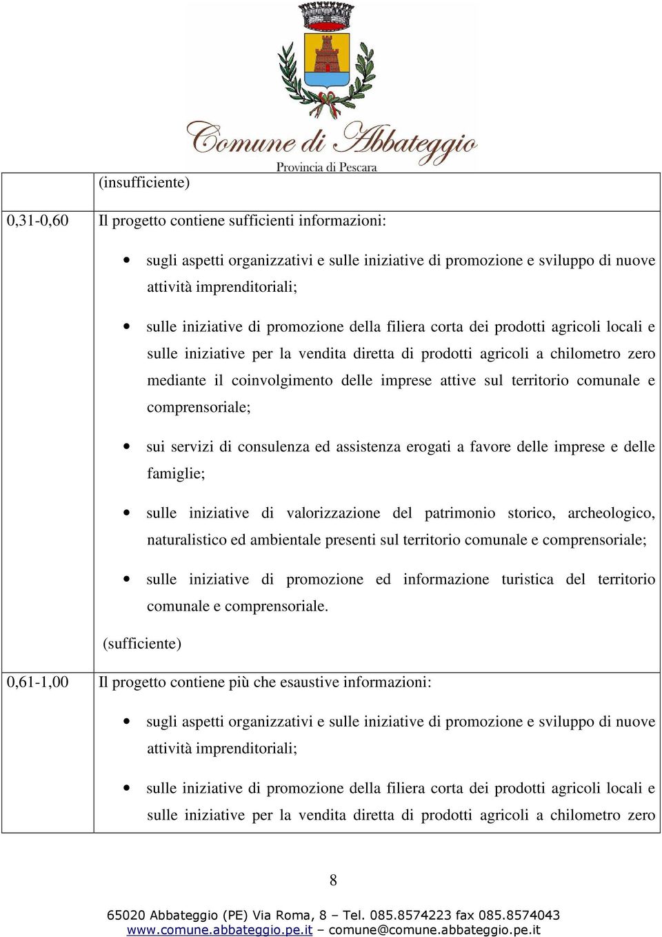 territorio comunale e comprensoriale; sui servizi di consulenza ed assistenza erogati a favore delle imprese e delle famiglie; sulle iniziative di valorizzazione del patrimonio storico, archeologico,