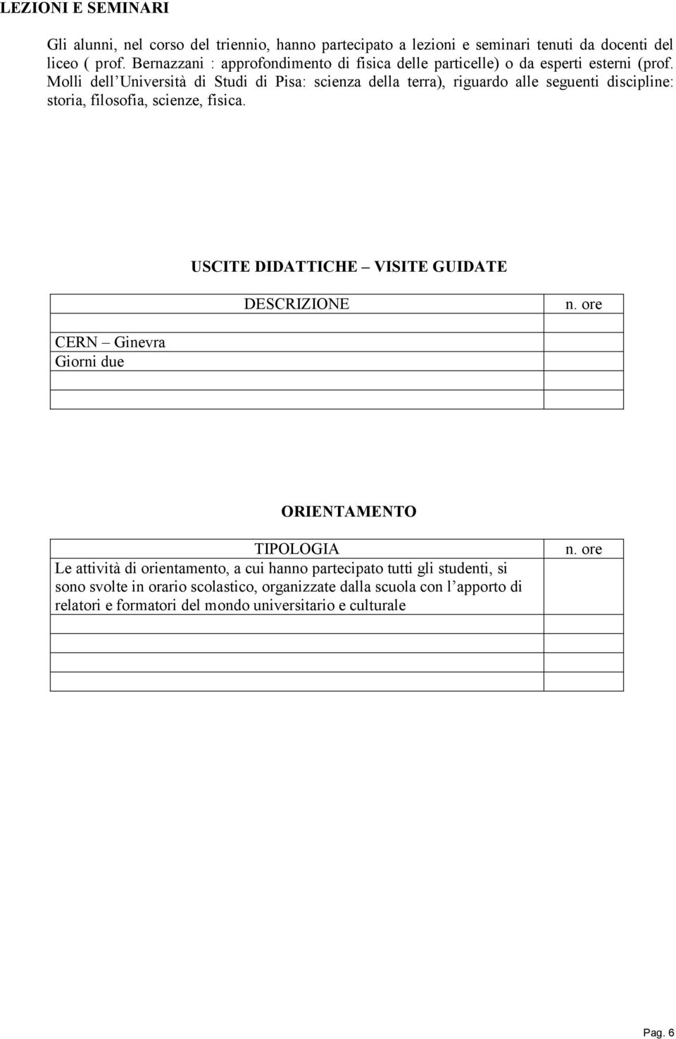 Molli dell Università di Studi di Pisa: scienza della terra), riguardo alle seguenti discipline: storia, filosofia, scienze, fisica.