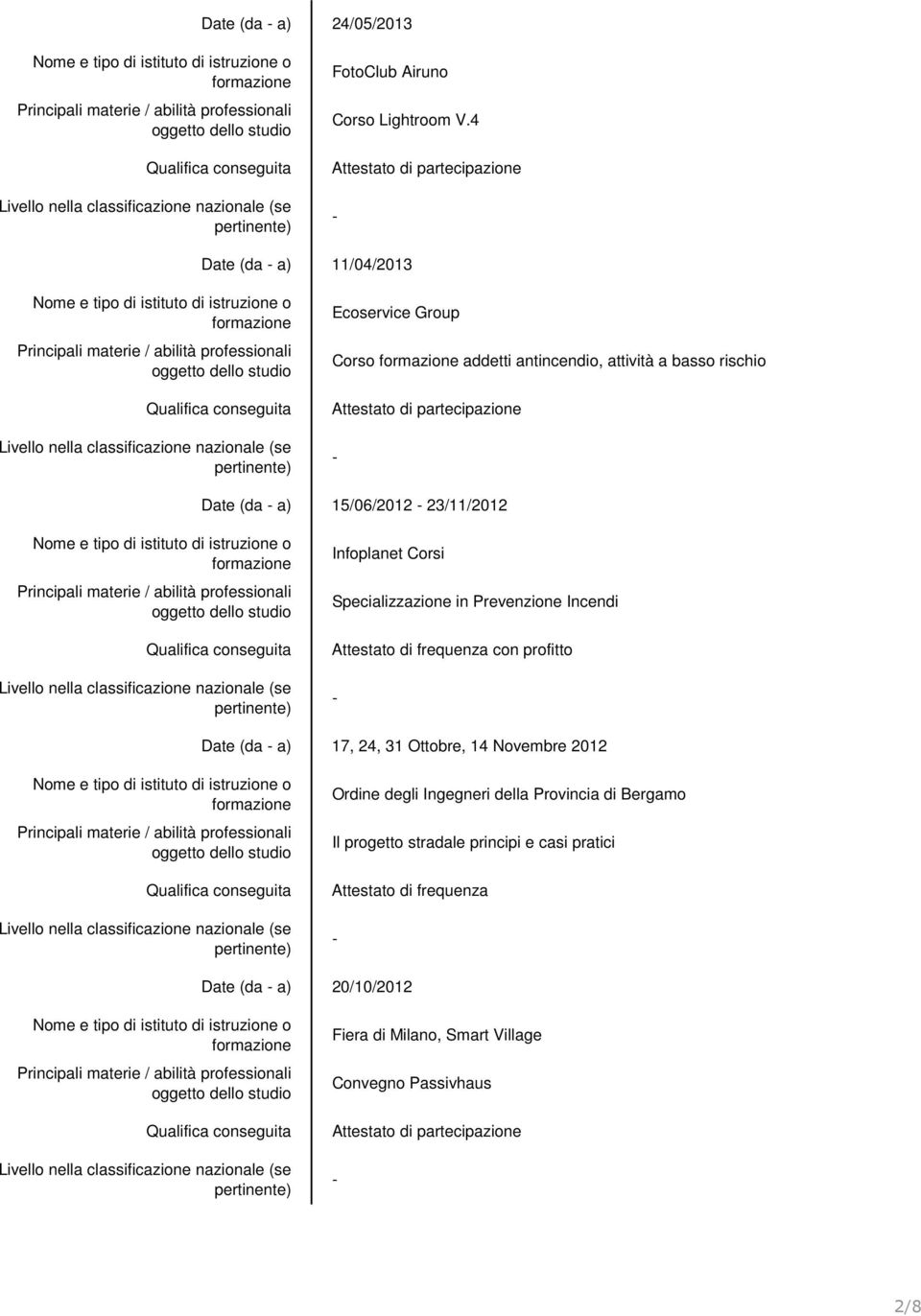 23/11/2012 Infoplanet Corsi Specializzazione in Prevenzione Incendi con profitto Date (da a) 17, 24, 31 Ottobre, 14