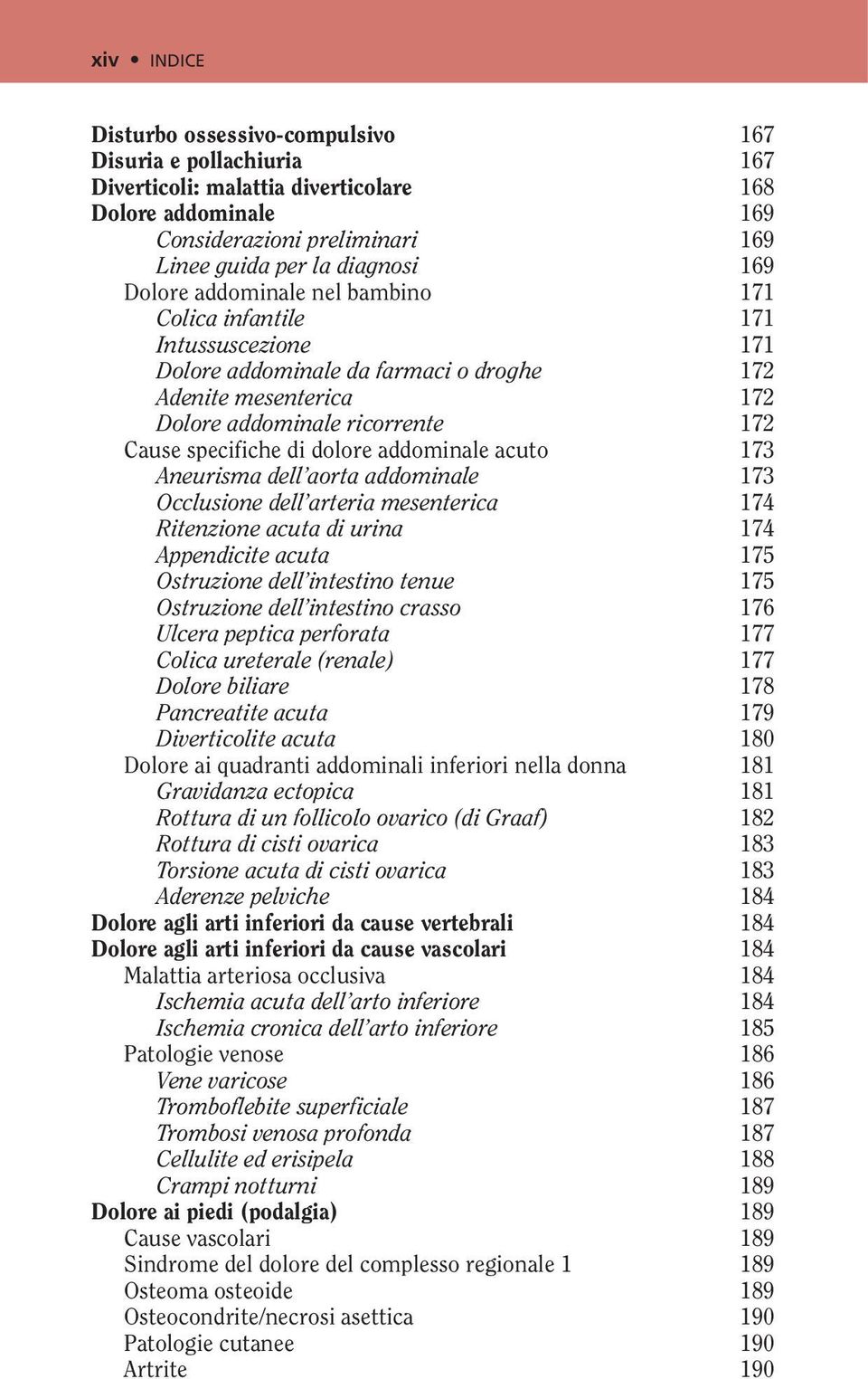 dolore addominale acuto 173 Aneurisma dell aorta addominale 173 Occlusione dell arteria mesenterica 174 Ritenzione acuta di urina 174 Appendicite acuta 175 Ostruzione dell intestino tenue 175