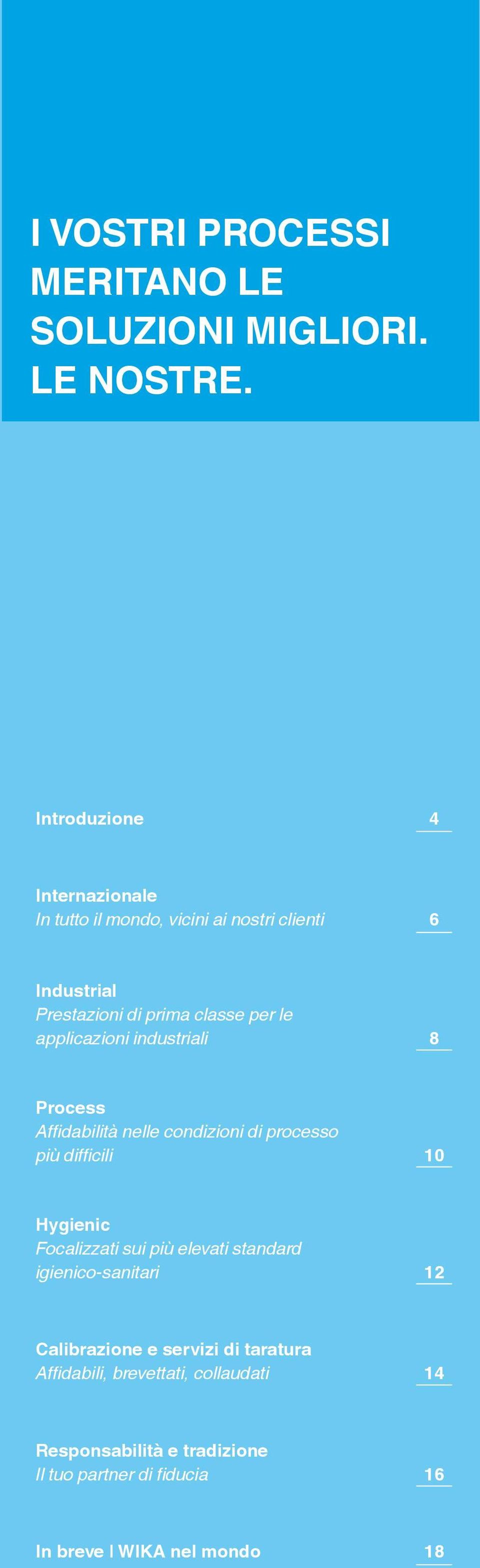 applicazioni industriali 8 Process Affidabilità nelle condizioni di processo più difficili 10 Hygienic Focalizzati sui più