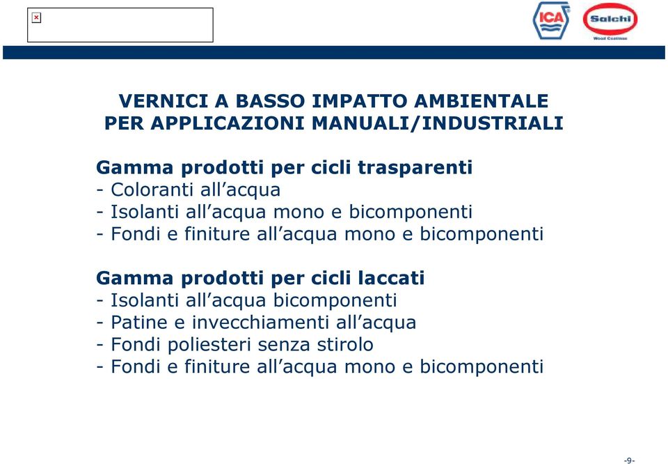 acqua mono e bicomponenti Gamma prodotti per cicli laccati - Isolanti all acqua bicomponenti - Patine