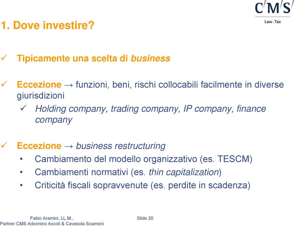 diverse giurisdizioni Holding company, trading company, IP company, finance company Eccezione