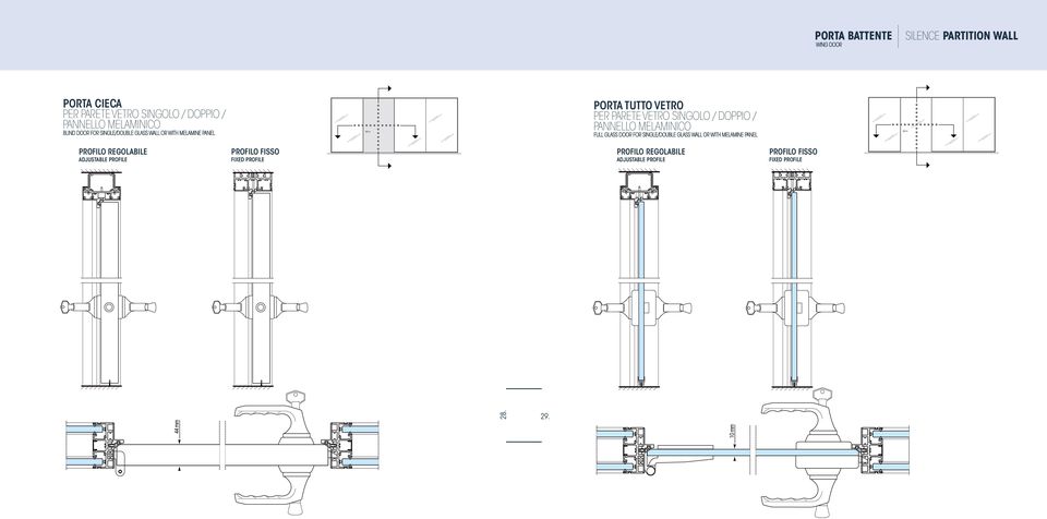 PER PARETE VETRO SINGOLO / DOPPIO / PANNELLO MELAMINICO FULL GLASS DOOR FOR SINGLE/DOUBLE GLASS WALL OR