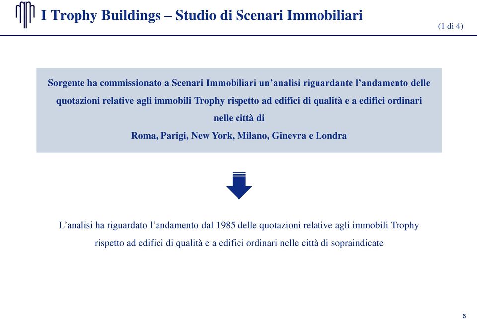 ordinari nelle città di Roma, Parigi, New York, Milano, Ginevra e Londra L analisi ha riguardato l andamento dal 1985