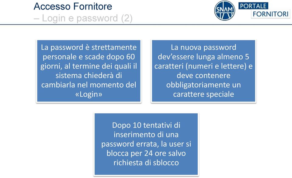 lunga almeno 5 caratteri (numeri e lettere) e deve contenere obbligatoriamente un carattere speciale