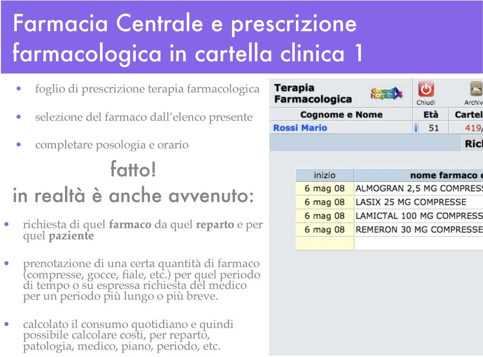 in realtà è anche avvenuto: richiesta di quel farmaco da quel reparto e per quel paziente prenotazione di una certa quantità di farmaco