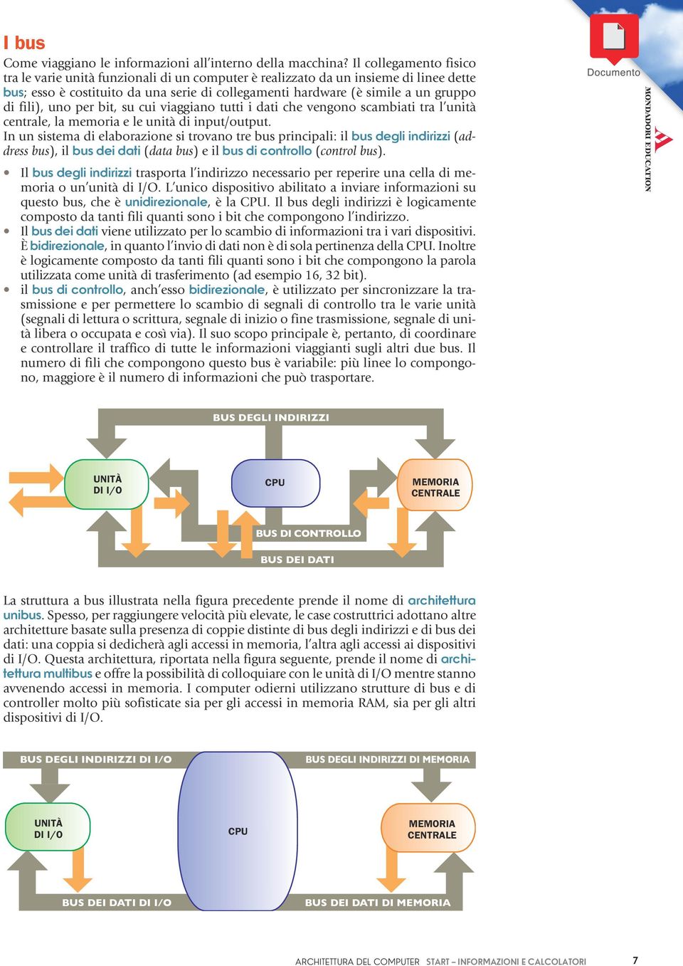 fili), uno per bit, su cui viaggiano tutti i dati che vengono scambiati tra l unità centrale, la memoria e le unità di input/output.