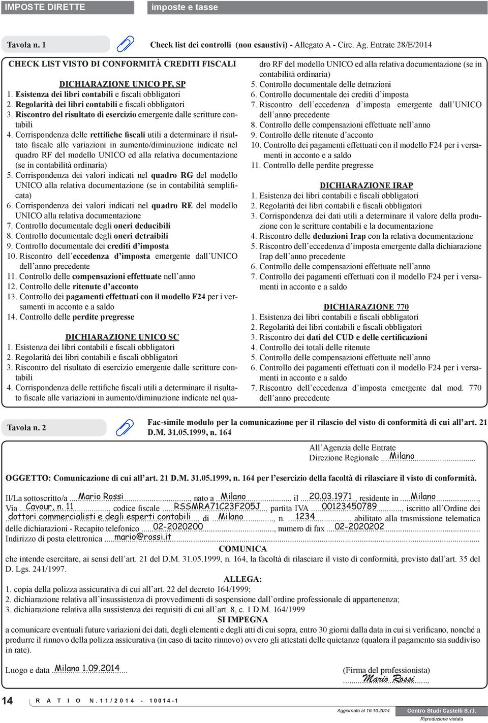 Corrispondenza delle rettifiche fiscali utili a determinare il risultato fiscale alle variazioni in aumento/diminuzione indicate nel quadro RF del modello UNICO ed alla relativa documentazione (se in