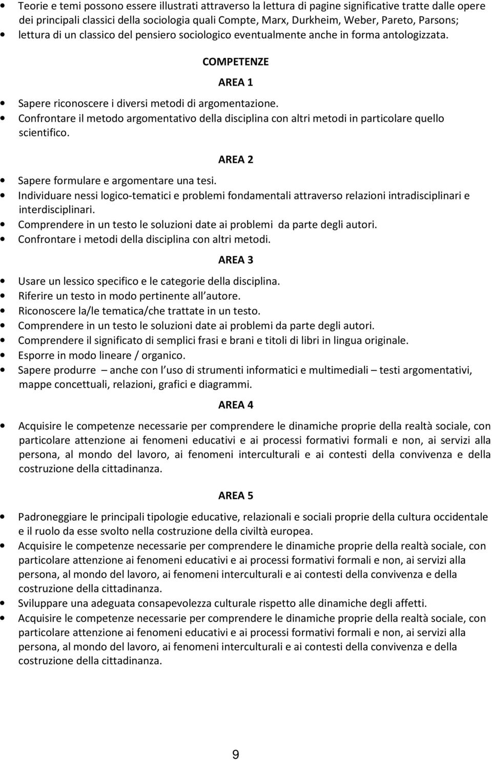 Confrontare il metodo argomentativo della disciplina con altri metodi in particolare quello scientifico. AREA 2 Sapere formulare e argomentare una tesi.