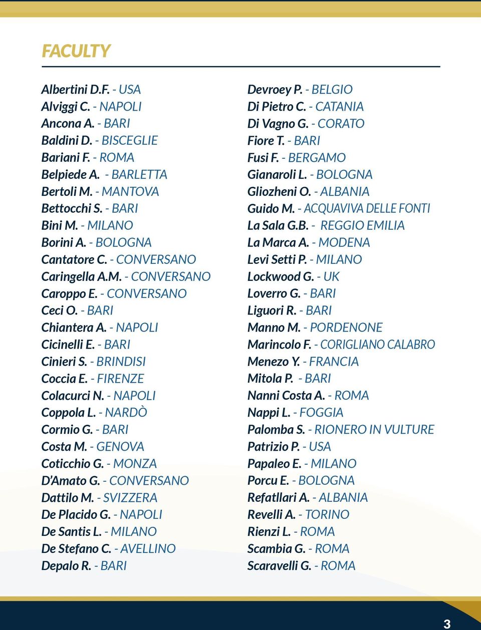 - NAPOLI Coppola L. - NARDò Cormio G. - BARI Costa M. - GENOVA Coticchio G. - MONZA D Amato G. - CONVERSANO Dattilo M. - SVIZZERA De Placido G. - NAPOLI De Santis L. - MILANO De Stefano C.