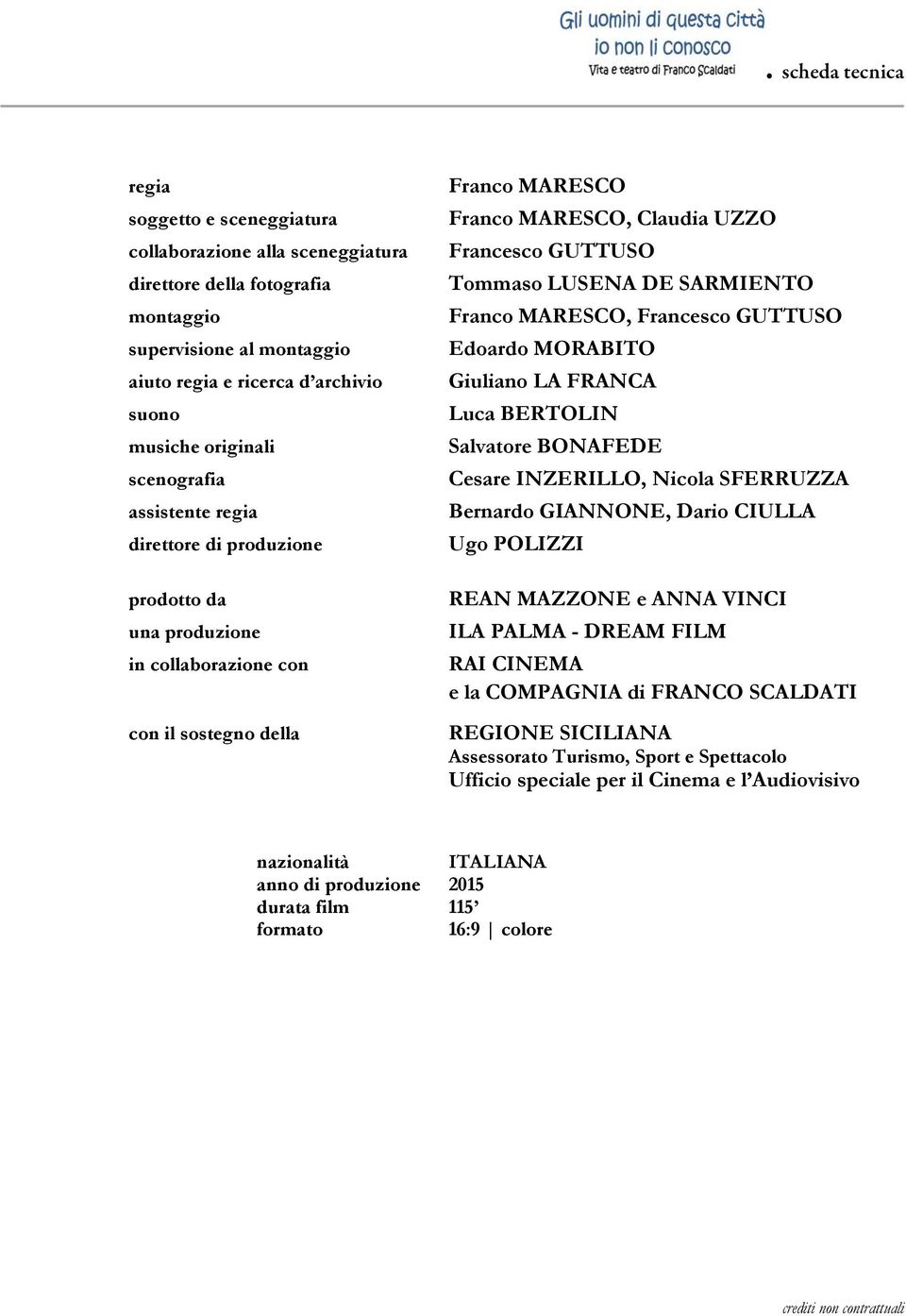 Tommaso LUSENA DE SARMIENTO Franco MARESCO, Francesco GUTTUSO Edoardo MORABITO Giuliano LA FRANCA Luca BERTOLIN Salvatore BONAFEDE Cesare INZERILLO, Nicola SFERRUZZA Bernardo GIANNONE, Dario CIULLA