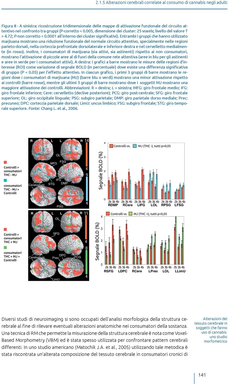 Entrambi i gruppi che hanno utilizzato marjiuana mostrano una riduzione funzionale del normale circuito attentivo, specialmente nelle regioni parieto-dorsali, nella corteccia prefrontale