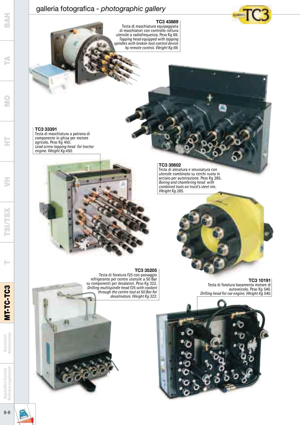 Tapping head equipped with tapping spindles with broken tool control device by remote control. Weight Kg 69.